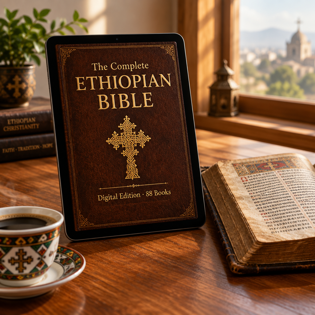 The Complete Ethiopian Bible on a tablet